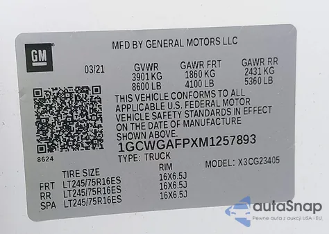 2021 Chevrolet Express Cargo Rwd 2500 Regular Wheelbase Wt from USA, damaged, VIN 1GCWGAFPXM1257893